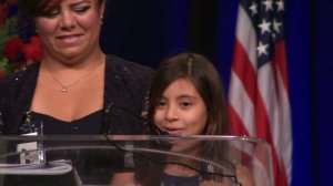 Vanessa Vega, 8, speaks at a memorial service for her father, Palm Springs Jose “Gil” Vega, on Oct. 18, 2016. (Credit: pool)