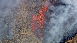 A brush fire broke out in the Elizabeth Lake area on Oct. 11, 2016. (Credit: KTLA) 