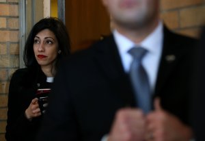 Huma Abedin, aide to democratic presidential candidate former Secretary of State Hillary Clinton, looks on during a canvas kickoff event at the YWCA of Manchester on Feb. 5, 2016. (Credit: Justin Sullivan/Getty Images)