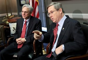 U.S. Sen. Mark Kirk (R-IL), right, meets with Supreme Court nominee Merrick Garland in Kirk's office on Capitol Hill March 29, 2016. (Credit: Win McNamee/Getty Images)