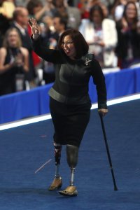 U.S. Rep. Tammy Duckworth (D-IL) waves to the crowd during the fourth day of the Democratic National Convention, July 28, 2016 in Philadelphia. (Credit: Joe Raedle/Getty Images)