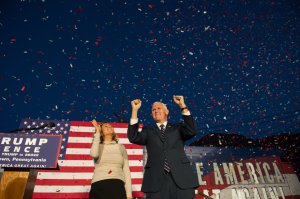 Republican candidate for vice president Mike Pence speaks to supporters at a rally at JWF Industries in Johnstown, Pennsylvania, on Oct. 6, 2016. (Credit: Jeff Swensen/Getty Images)