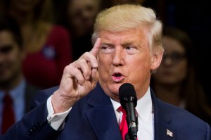 Republican presidential nominee Donald Trump speaks during a rally at Mohegan Sun Arena in Wilkes-Barre, Pennsylvania on October 10, 2016. (Credit: DOMINICK REUTER/AFP/Getty Images)