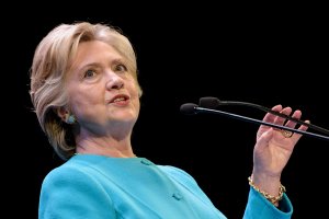 Democratic presidential nominee Hillary Clinton speaks during a fundraiser at the Paramount Theater October 14, 2016 in Seattle, Washington. (Credit: BRENDAN SMIALOWSKI/AFP/Getty Images)