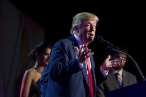 Republican presidential candidate Donald Trump speaks during a Hindu political organization's anti-terror fundraiser, October 15, 2016, in Edison, NJ. (Credit: DOMINICK REUTER/AFP/Getty Images)