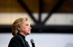 Democratic presidential nominee Hillary Clinton speaks at a rally at Cuyahoga Community College in Cleveland, Ohio, on Oct. 21, 2016. (Credit: Robyn Beck/AFP/Getty Images)