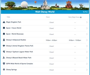 Nearly all Disney parks will be closed Friday, Oct. 7, 2016, due to Hurricane Matthew, according to Disney World's website.