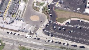 Authorities respond to the Downtown Santa Monica Metro station after a deputy-involved shooting on Oct. 4, 2016. (Credit: KTLA)