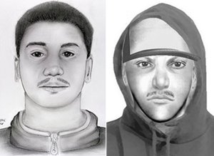 The suspect is shown in two composite drawings released by the Moreno Valley Police on Oct. 18, 2016.