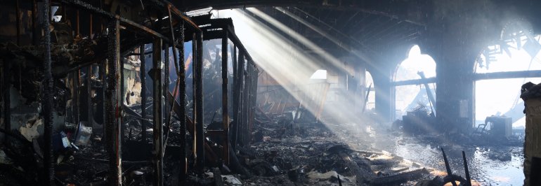 The damage in a 9,100-square foot Mount Washington home was gutted by a fire on Oct. 20, 2016. (Credit: LAFD / Harry Garvin)