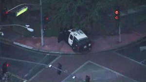 A sergeant was injured in a collision in Compton on Oct. 24, 2016. (Credit: KTLA)