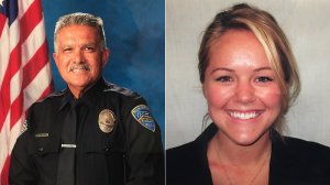 Photos of slain officers Jose Gilbert Vega, left, and Lesley Zerebny, right, were released by the Palm Springs Police Department on Oct. 8, 2016.