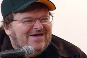 Director and producer Michael Moore appears during a publicity run for his movie "This Divided State" (2005). (Credit: Scanbox)