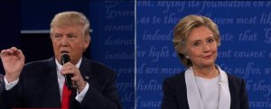 Donald Trump and Hillary Clinton at the 2nd presidential debate at Washington University in St. Louis, Missouri (Credit: CNN)