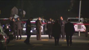 Los Angeles law enforcement are shown at the scene of an officer-involved shooting in South Los Angeles on Oct. 2, 2016. (Credit: KTLA)
