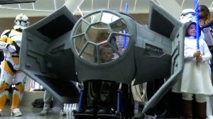 A TIE Fighter Halloween costume is placed around the wheelchair of 8-year-old Daniel Shaughnessy. (Credit: KPTV)