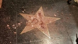 Donald Trump's Walk of Fame star after it was vandalized on Oct. 26, 2016. (Credit: Jamie Moreno)