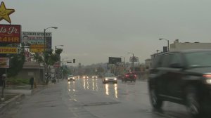 Rain left streets in Sherman Oaks slick on Oct. 28, 2016. (Credit: KTLA)