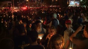 More than 1,000 attended a candlelight vigil to honor Sgt. Steve Owen in Lancaster on Oct. 8, 2016. (Credit: KTLA)