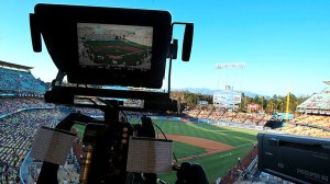 A television camera is trained on the field at Dodger Stadium on Monday, Aug. 4, 2014. (Credit: Luis Sinco / Los Angeles Times)