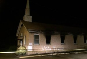 A black church in Mississippi was burned and vandalized on Nov. 1, 2016. (Credit: Angie Quezada/Delta Daily News)