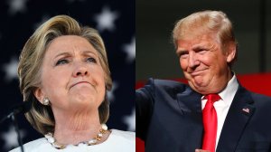 Hillary Clinton speaks during a campaign rally at the Pasco-Hernando State College in Florida, on Nov. 1, 2016. Donald Trump addresses supporters at Macomb Community College in Michigan on Oct. 31, 2016. (Credit: JEWEL SAMAD and JEFF KOWALSKY/AFP/Getty Images)