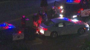A driver was taken into custody following a pursuit in South L.A. on Nov. 15, 2016. (Credit: KTLA)