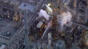 Firefighters put out a blaze at the Torrance refinery on Nov. 15, 2016. (Credit: KTLA)