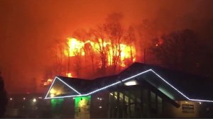 Video captured flames threatening structures in Gatlinburg, Tennessee. (Credit: CNN)