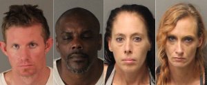 From left, Chadwick Clark, Reginald Young, Jessica Black and Jennifer Durivege are shown in booking photos released Nov. 29, 2016, by the Riverside Police Department.