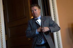 Sen. Rand Paul emerges from a closed-door weekly policy meeting with Senate Republicans, at the U.S. Capitol, May 10, 2016, in Washington, DC. (Credit: Drew Angerer/Getty Images)