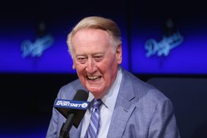 Long time Los Angeles Dodgers announcer Vin Scully speaks at a press conference discussing his career upcoming retirement at Dodger Stadium on September 24, 2016 in Los Angeles, California. (Credit: Stephen Dunn/Getty Images)