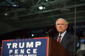 Alabama Senator Jeff Sessions pledges his commitment to Republican candidate Donald Trump before he speaks to supporters at a rally on Oct. 10, 2016, in Ambridge, Pennsylvania. (Credit: Jeff Swensen/Getty Images)