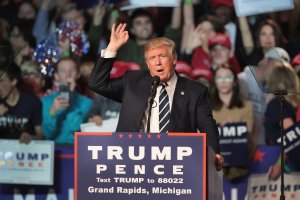 Donald Trump addresses supporters during a campaign rally on Nov. 8, 2016, in Grand Rapids, Michigan. (Credit: Scott Olson/Getty Images)