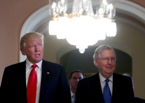 President-elect Donald Trump walks from a meeting with Senate Majority Leader Mitch McConnell at the U.S. Capitol Nov. 10, 2016. (Credit: Mark Wilson/Getty Images)