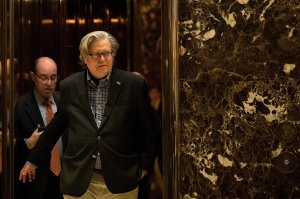 Trump campaign CEO Steve Bannon exits an elevator in the lobby of Trump Tower, Nov. 11, 2016, in New York City. (Credit: Drew Angerer/Getty Images)