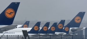 Airplanes of German airline Lufthansa are parked at the Franz-Josef-Strauss airport in Munich, southern Germany, on Nov. 24, 2016. (Credit: CHRISTOF STACHE/AFP/Getty Images)