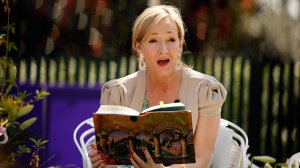 In this file photo, J.K. Rowling reads "Harry Potter and the Sorcerer's Stone" during the Easter Egg Roll on the South Lawn of the White House April 5, 2010. (Credit: Chip Somodevilla/Getty Images)