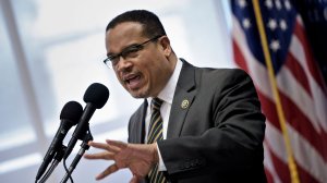 Rep. Keith Ellison (D-MN) speaks during a press conference about Islamophobia at the National Press Club May 24, 2016 in Washington, DC. (Credit: Brendan Smialowski /AFP/Getty Images)