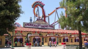 The entrance to Knott's Berry Farm theme park in Buena Park is seen in a file photo.