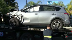 An SUV hit a group of pedestrians, killing one and injuring two others in Monterey Park on Nov. 18, 2016. (Credit: KTLA)