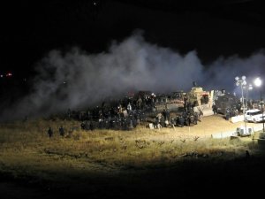 Police and about 400 people who were protesting the Dakota Access Pipeline clashed Nov. 20, 2016, as authorities launched tear gas and water at the crowds. (Credit: Morton County Sheriff's Department via CNN)