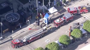 LAFD responds to a crash outside the L.A. Auto Show on Nov. 21, 2016. (Credit: KTLA)