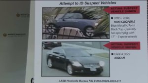 Cars suspected in a drive-by shooting are shown during a press conference in Monterey Park on Nov. 18, 2016. (Credit: KTLA)