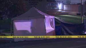 Police investigate a fatal crash involving a pedestrian in Van Nuys on Nov. 8, 2016. (Credit: KTLA)