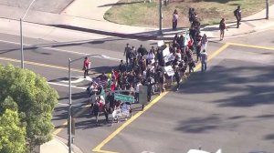 A group of LAUSD students participated in a demonstration on Nov. 14, 2016. (Credit: KTLA)