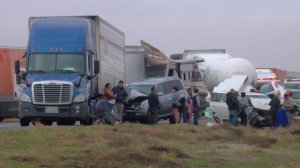 The aftermath of a crash that closed the southbound Interstate 5 near Bakersfield on Dec. 31, 2016. (Credit: KERO)