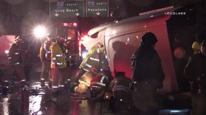 The driver of a big rig died after the vehicle overturned in the Paramount area on Dec. 16, 2016. (Credit: LoudLabs)