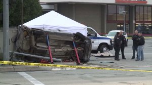 Three people were killed in a rollover crash in Arcadia on Dec. 13, 2016. (Credit: KTLA)