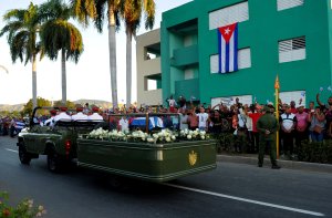 The urn with the ashes of Cuban leader Fidel Castro leaves Revolution Square in Santiago, Cuba, on Dec. 4, 2016 on its way to the cemetery. (Credit: Yamil Lage / AFP / Getty Images)